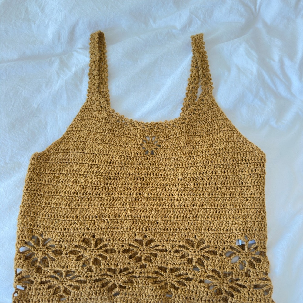 American Eagle Mustard Crochet Tank